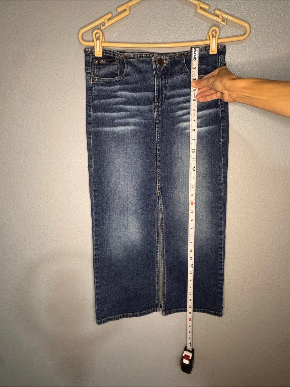 lei Vintage Dark Blue Denim Pencil Skirt with Front Slit